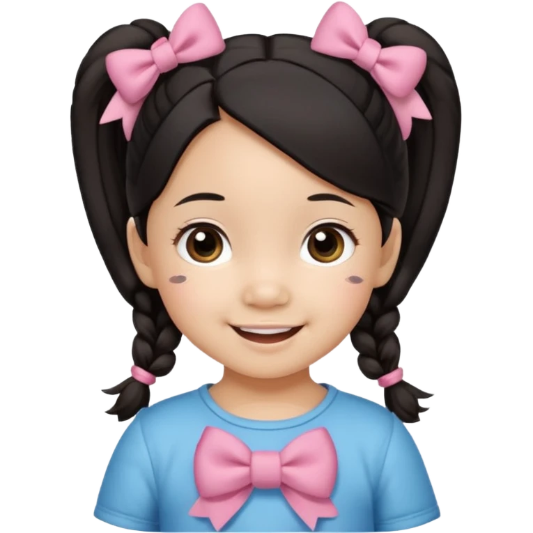 mixed toddler girl asian and american with bow pigtails, dark brown/black hair with big brown eyes emoji emoji