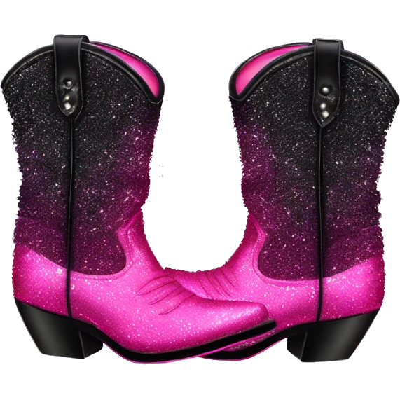 Realistic hot pink to black ombre pair of fashion cowgirl boots with sparkly shiny glitter fringe on them. emoji