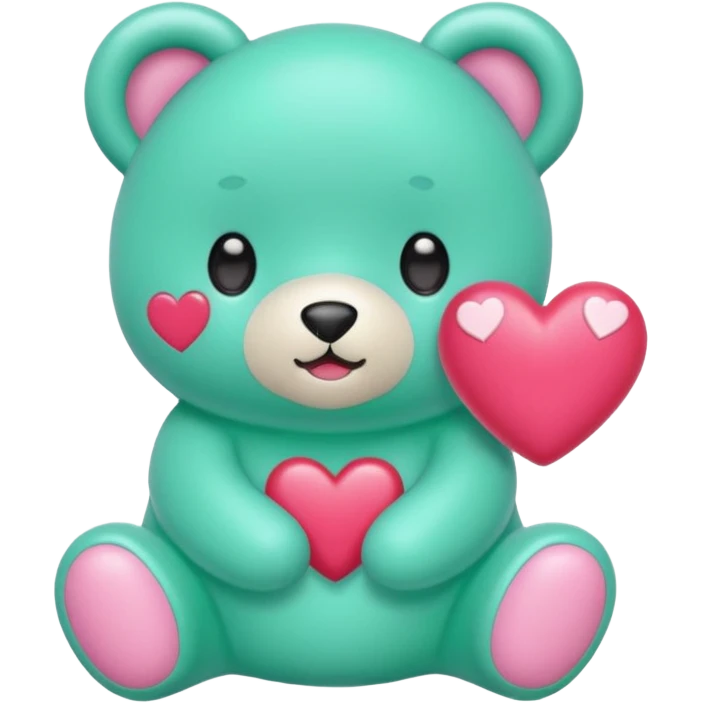 Oso gummy color verde agua  corazón rosa kawaii con cuerpo entero parado emoji