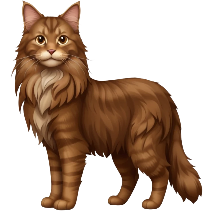 A high-resolution photo-realistic digital illustration of a brown maine coon cat, full body noble maine coon emoji