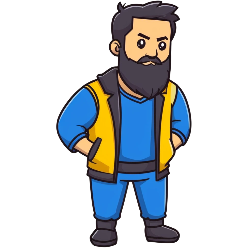 Luxury car guru with long beard, Lamborghini themed outfit, wise expression emoji