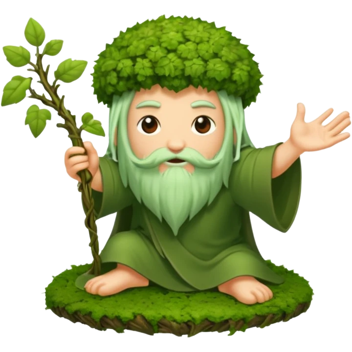 moss druid character slicing air with vine “no” sign emoji