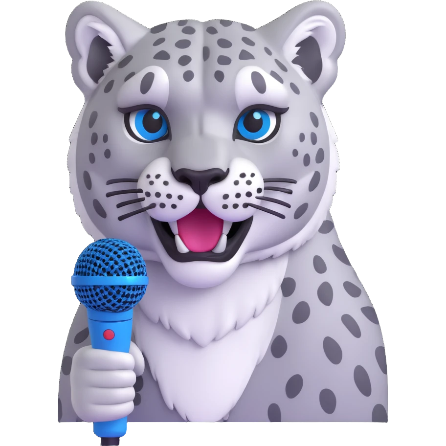 realistic snow leopard head with blue microphone emoji