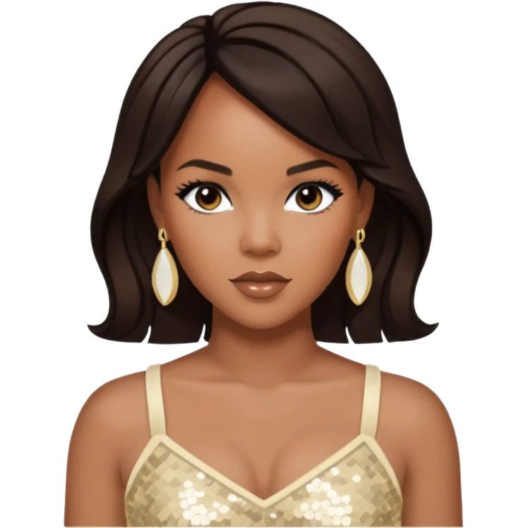 LeToya Luckett with long dark brown hair, ivory sequin crop top, ivory earring emoji