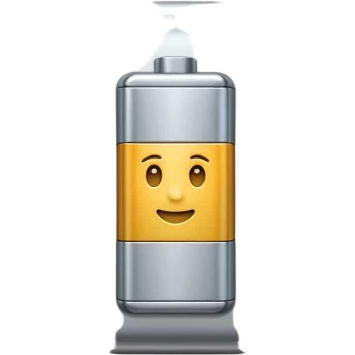 A battery emoji made of silver chrome, smooth rounded shape, minimal futuristic design, glossy metallic finish, soft reflections, iOS emoji style, centered on clean white background emoji