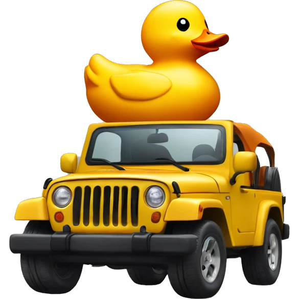 yellow rubber duck driving a orange jeep emoji