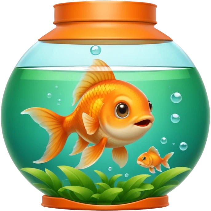 goldfish peeking out of a green tank hatch, smiling, iOS emoji style emoji
