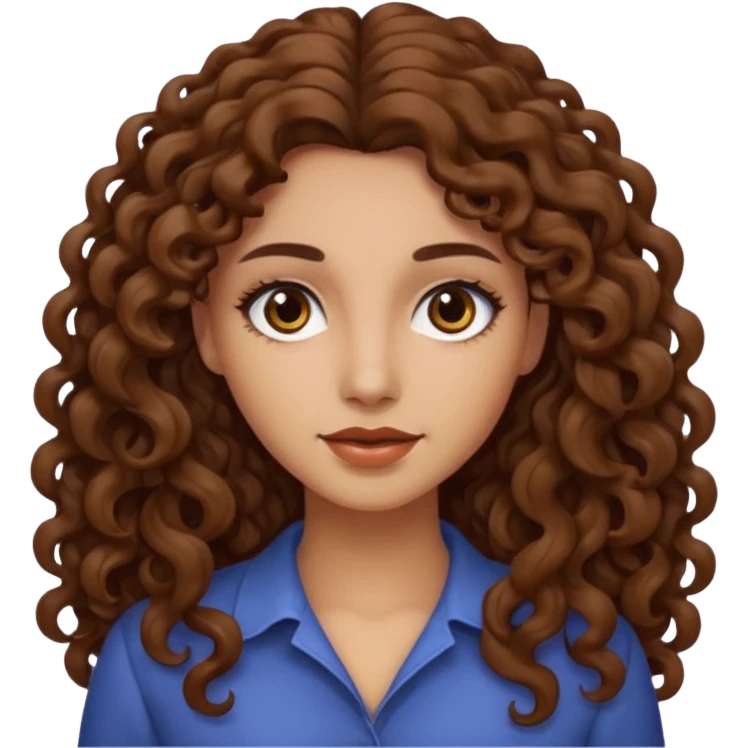 mujer morena cabello rizado largo castaño, ojos oscuros emoji