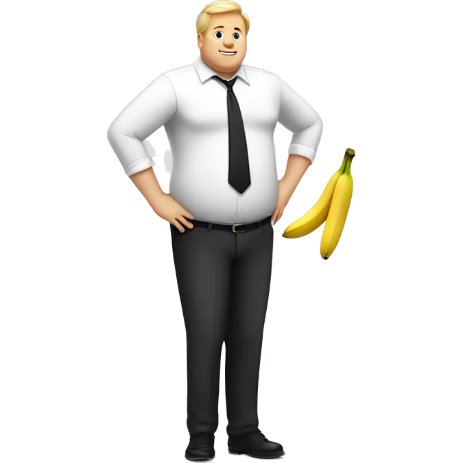 Fat blonde man in white dress shirt and dress pants with banana in each hand emoji