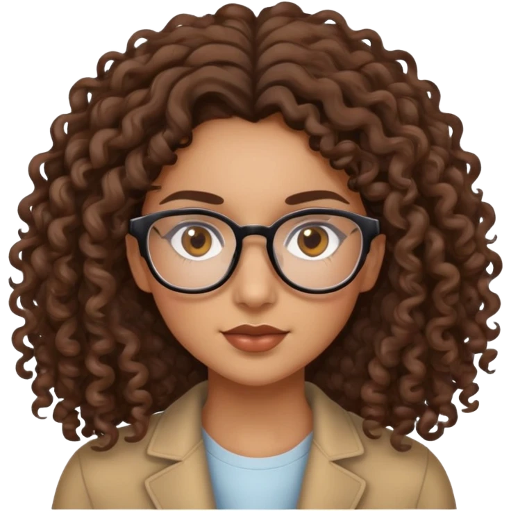 Mixed girl /curly long hair brown / with brown eyes glasses emoji