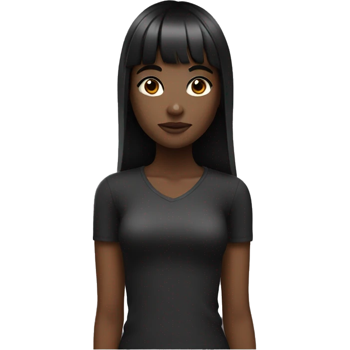 Girl with black bangs and long hair, dark skin and dark eyes emoji
