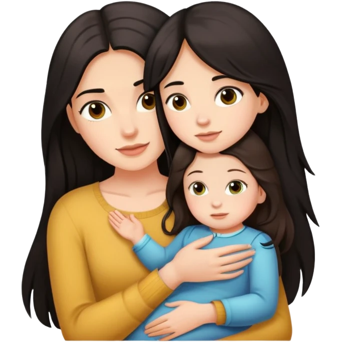 Girl in long dark hair holding her one and only daughter  emoji