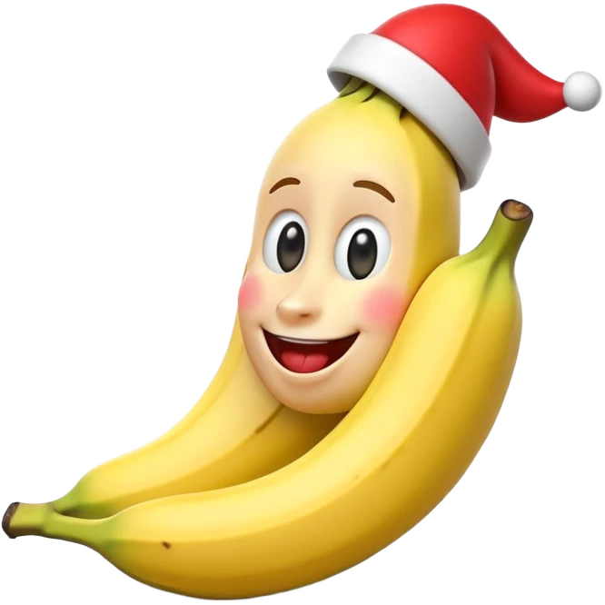 A 3D cartoon banana with a red nose and tiny hat, smiling face, playful pose, Memoji-style. emoji