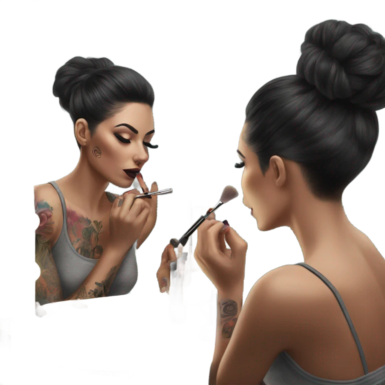 Hyper Realistic Beautiful tattooed woman applying her makeup in a mirror  emoji