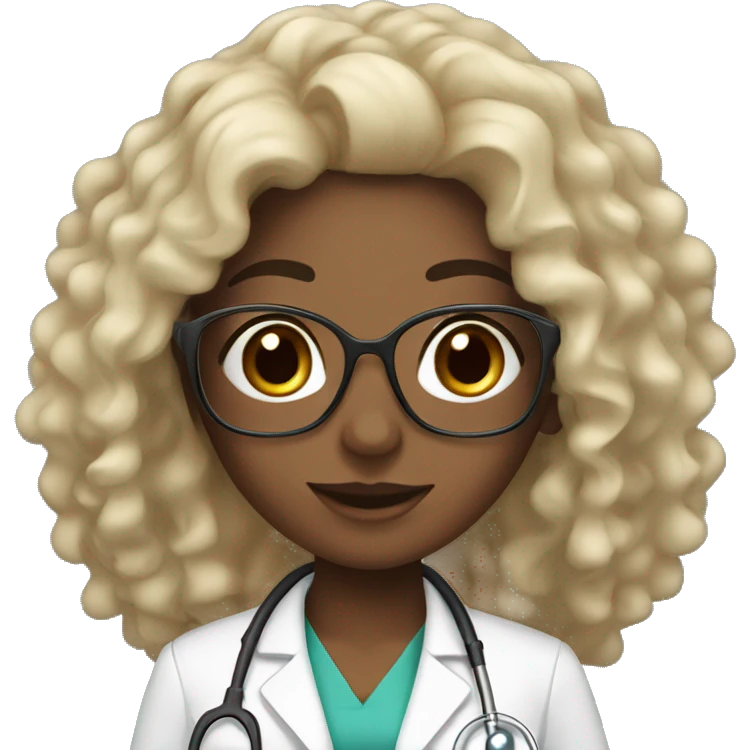 Pretty black female doctor with long curly hair and eyelashes emoji