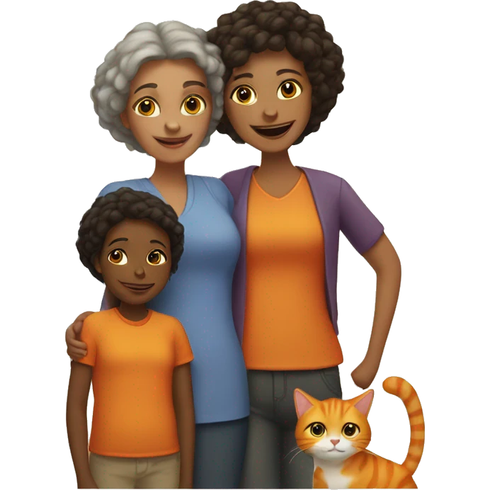 lesbian Jewish family with daughter and  orange cat emoji