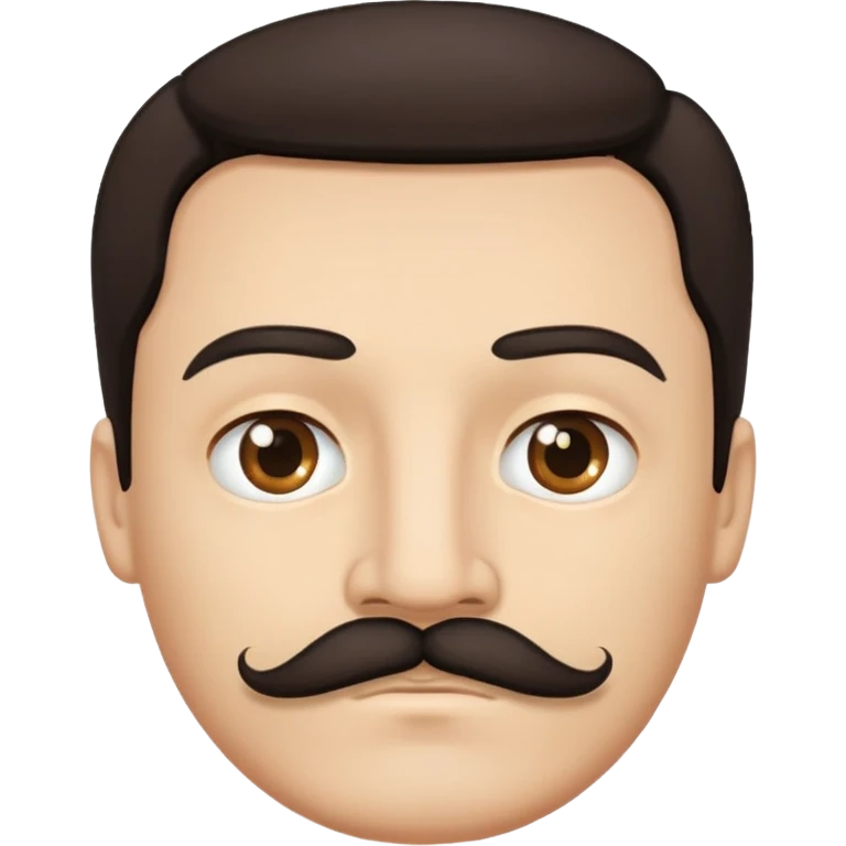 man face with mustache, medium eyes, medium light skin, dark hair, no neck emoji