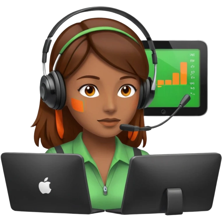 woman, brown hair, wearing a headset. she is controling limits on screen: green = ok, orange = bald überschritten, re = limite überschritten emoji