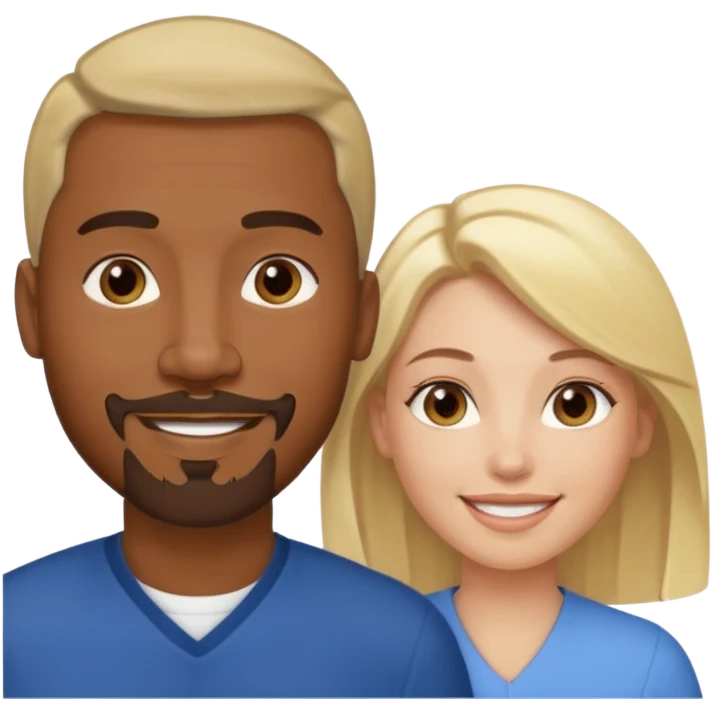 black man with goatee and white woman with blonde shoulder-length hair and brown eyes close together smiling emoji