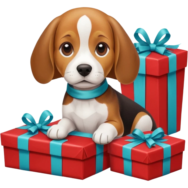 beagle sat amongst the xmas presents emoji
