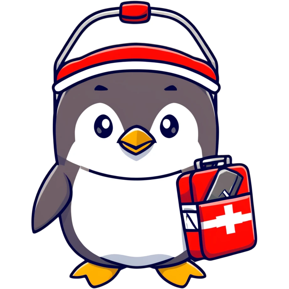 penguin medic with first aid kit and helmet emoji