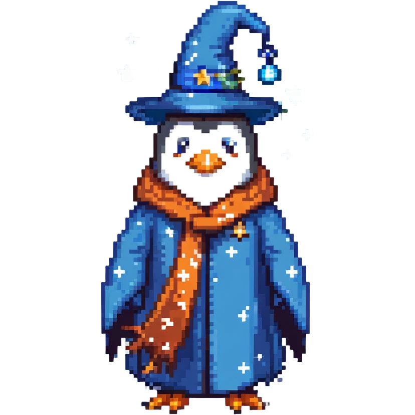 penguin wizard wearing a blue robe and starry hat emoji