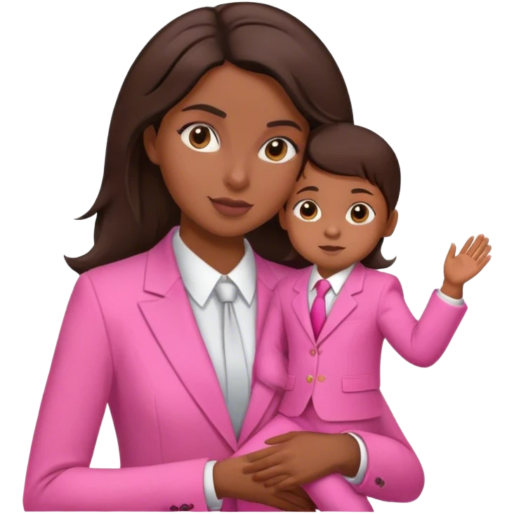Brune girl pink suit with child emoji