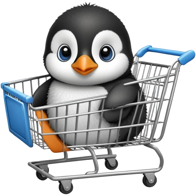 cute baby penguin sitting in a shopping cart emoji
