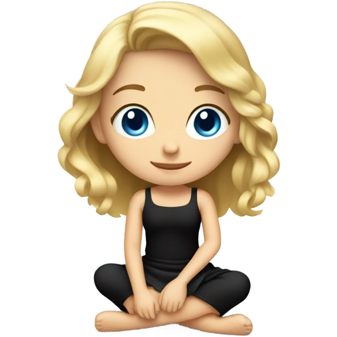 full body blonde girl with blue eyes sitting in black dress on the floor emoji