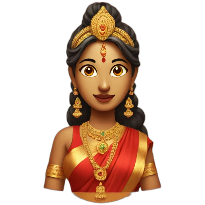 indian goddess wearing red saree, with horns on her head emoji