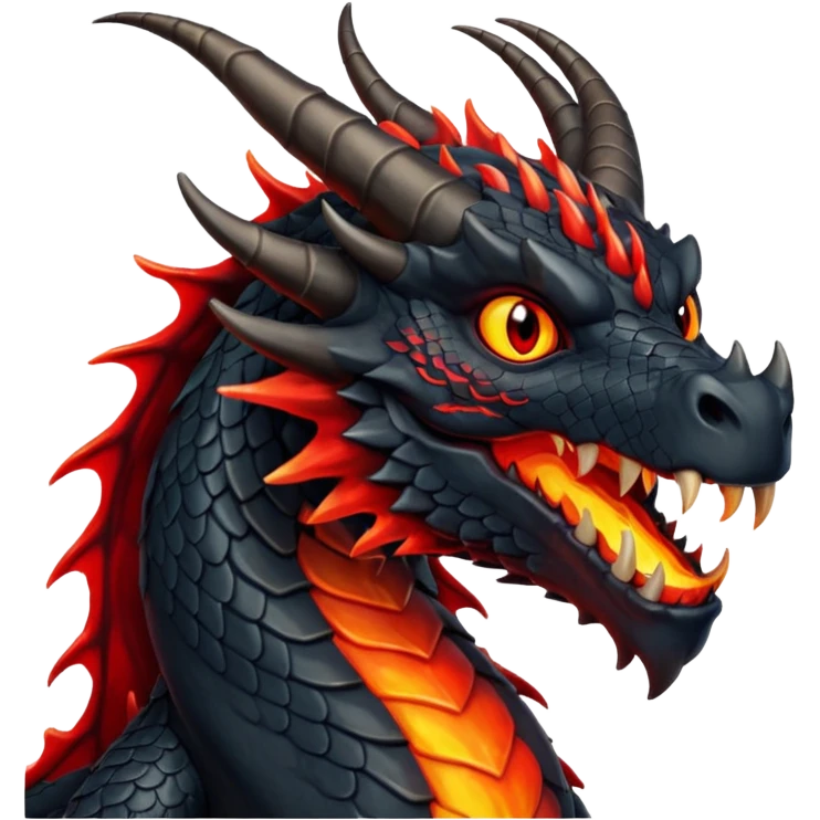A black dragon with red flamings eyes and great black horns. emoji