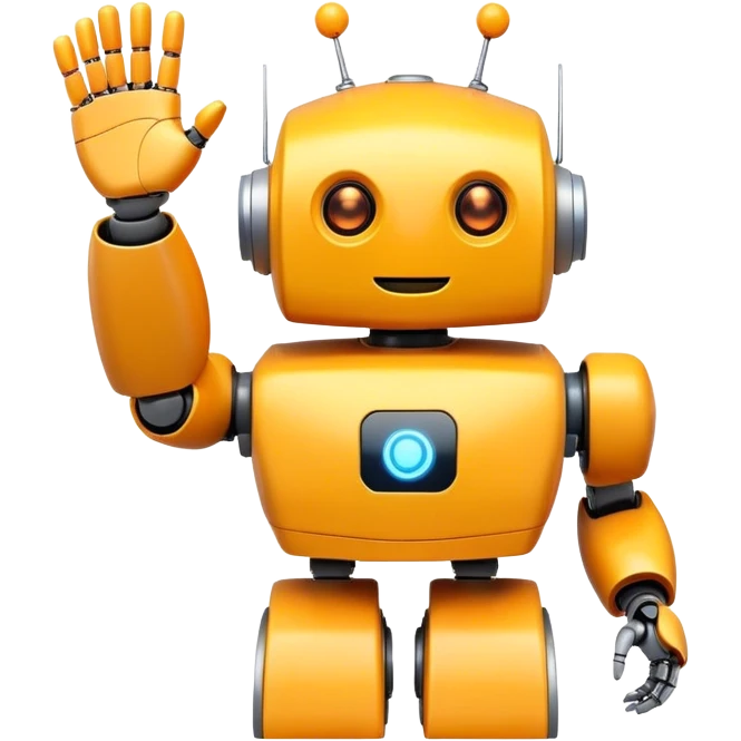 Friendly yellow-orange robot waving, face emoji