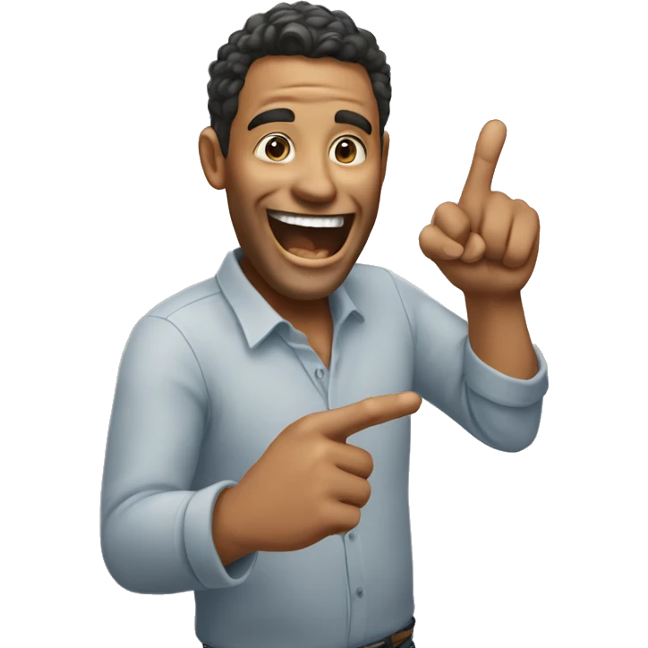 Realistic man pointing with his finger while laughing  emoji
