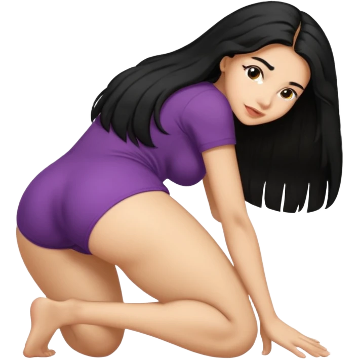 A Latina woman ((naked)), long black hair, bending over in front of camera, lightly hairy asshole and vagina exposed) looking at camera emoji