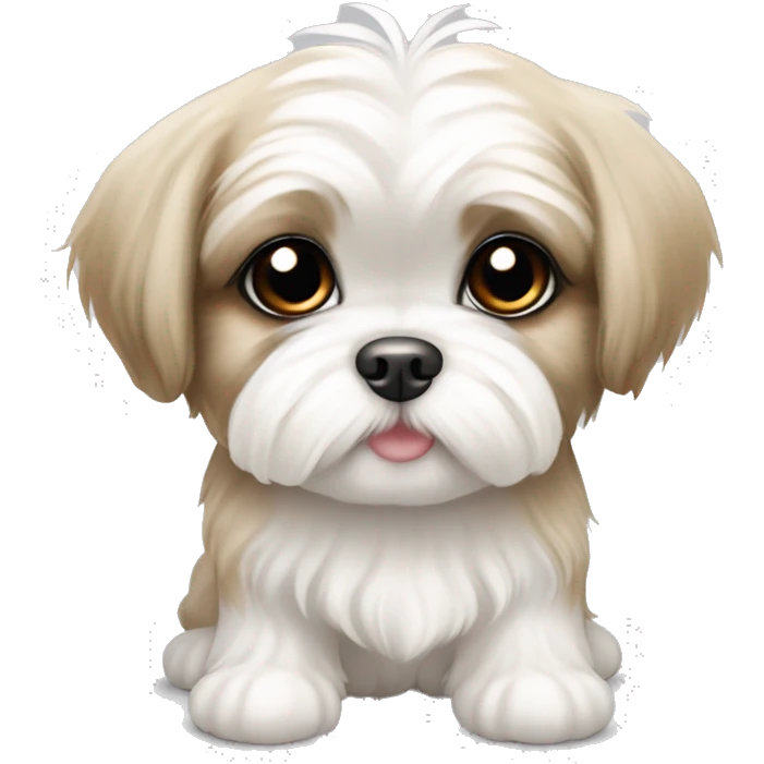 white and beige shih tzu maltese puppy with standing ears emoji
