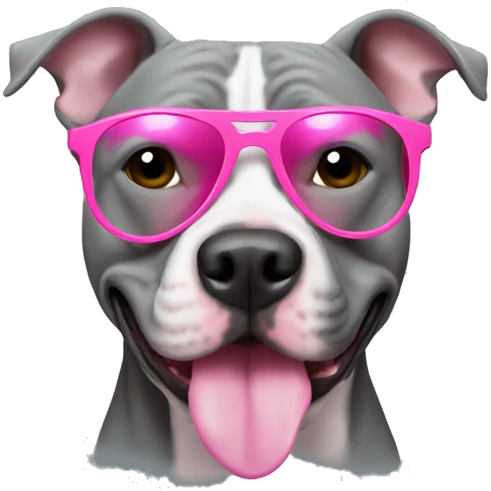 A grey pitbull with pink sunglasses emoji