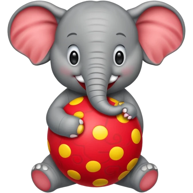Create a cute emoji of a smiling cartoon elephant balancing a red patterned ball on its trunk emoji