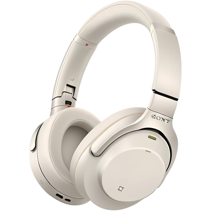 White Sony WH-1000XM4 headphones with minimal design, over-ear style with subtle Sony branding emoji