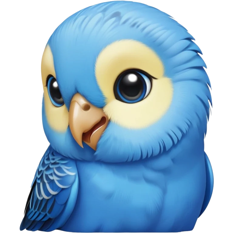 cinematic-cute-blue-budgie-portrait-emoji,-head-tilted-playfully-and-inquisitively,-featuring-a-brilliant-blue-feathered-fur-with-a-natural-sheen,-round,-sparkling-dark-eyes-filled-with-curiosity,-simplified-yet-irresistibly-adorable emoji