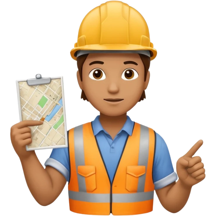 Worker pointing at construction site map emoji