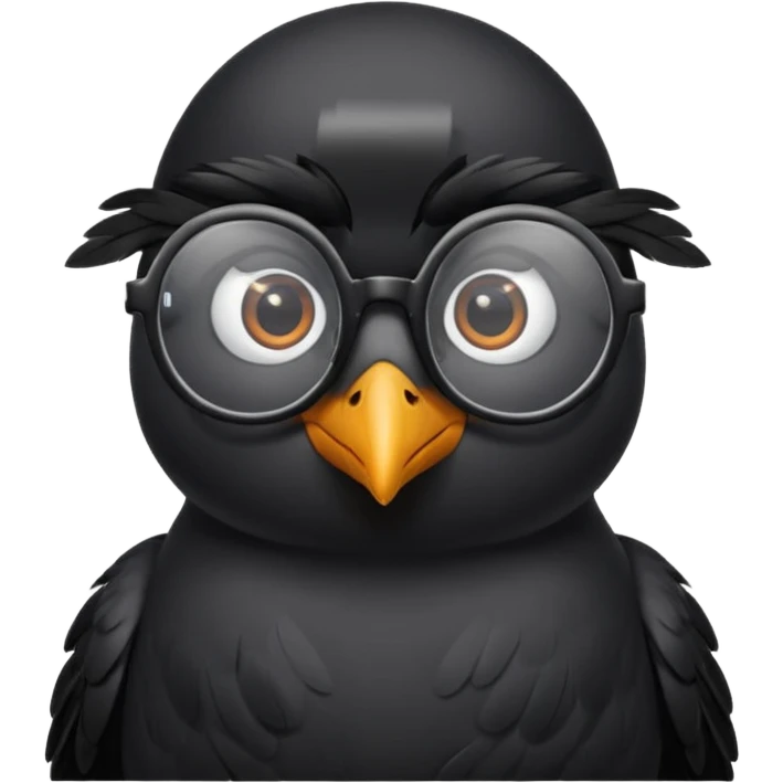 A minimalistic cute black bird with glasses emoji