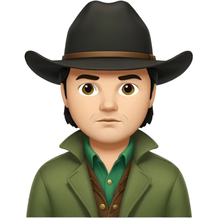 jack black haired cowboy in green coat with black hat emoji