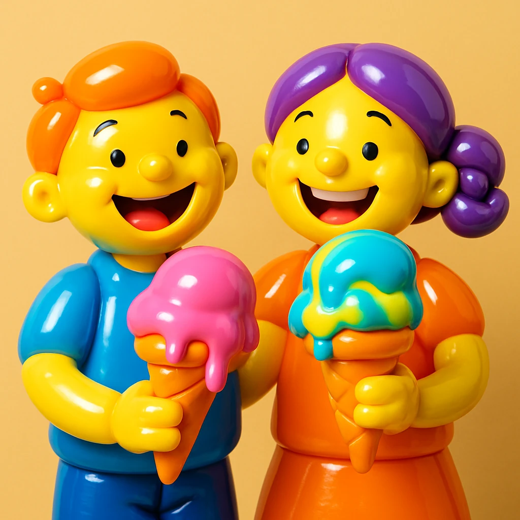 happy children with melting ice cream cones emoji