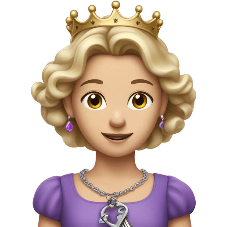 Caucasian Heidi wearing purple holding key and wearing a crown emoji