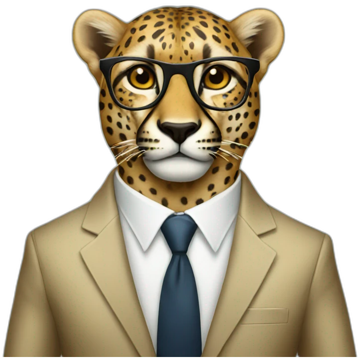 a cheeta with glasses in a suit emoji