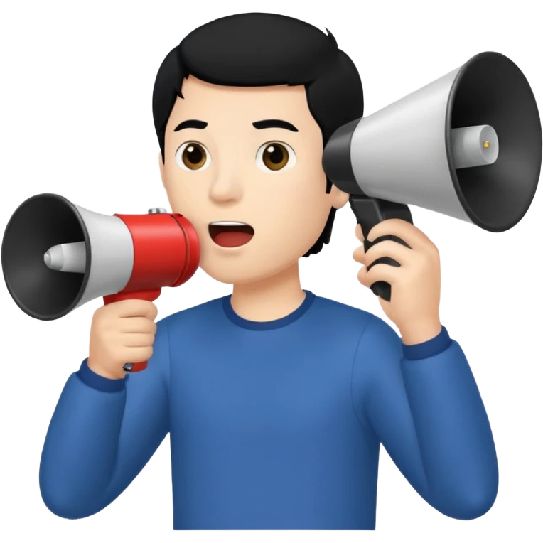 man with black hair using a megaphone emoji