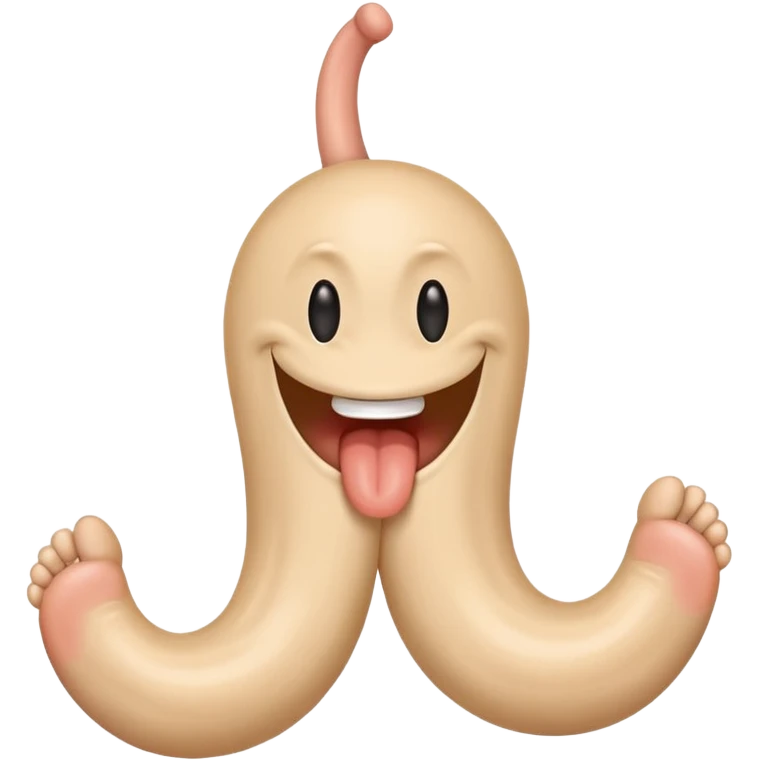 a penil with a mad smile face and has human feet emoji