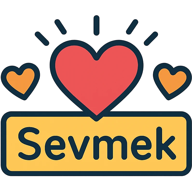 A colorful icon with the word "Sevmek" prominently displayed, incorporating heart or love themes emoji