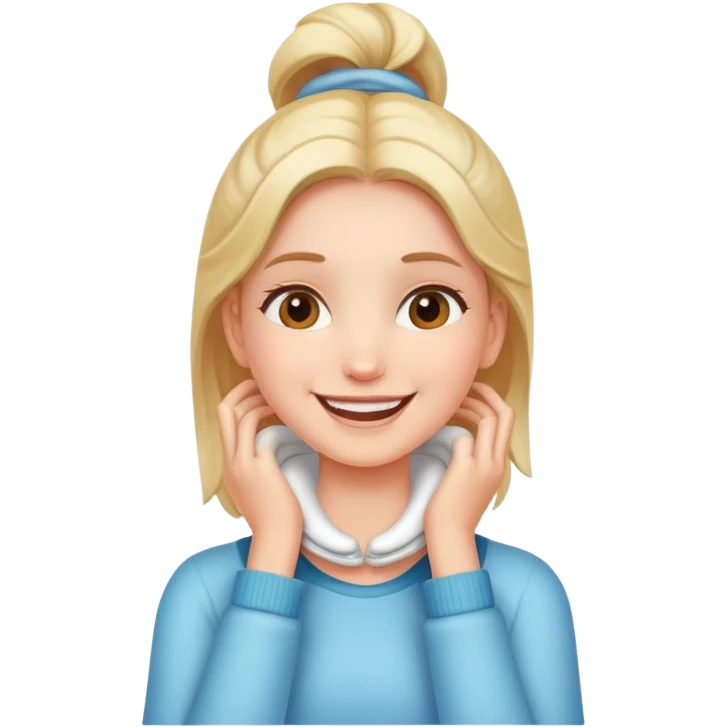 Girl holding her neck and smiling  emoji