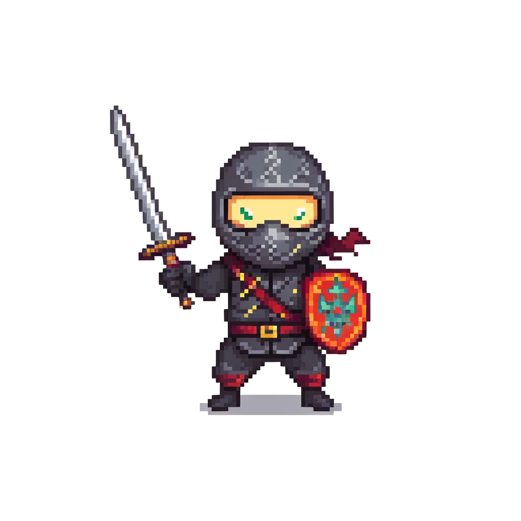 masked ninja with sword and throwing stars emoji